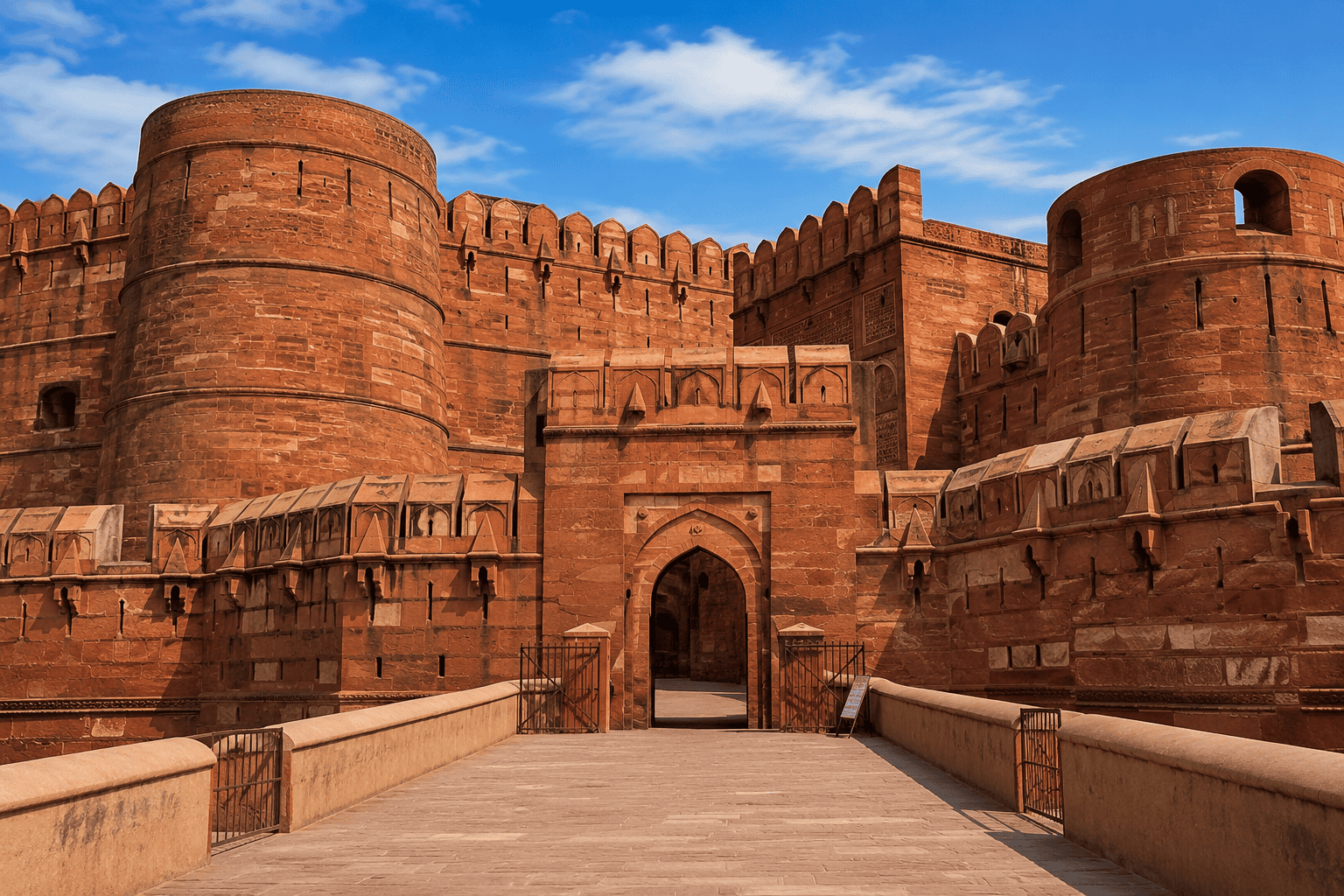 Historic Agra Fort in Uttar Pradesh showcasing magnificent Mughal architecture as part of the WanderWise Wanderwise travel agency in India Agra Tour Package.