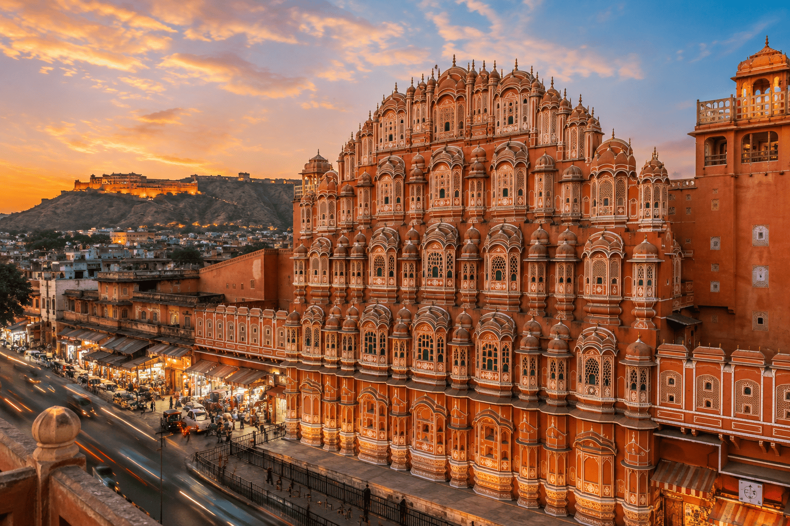 Hawa Mahal in Jaipur, Rajasthan, featuring the iconic Pink City architecture included in the WanderWise Jaipur Tour Package. Wanderwise travel agency in India